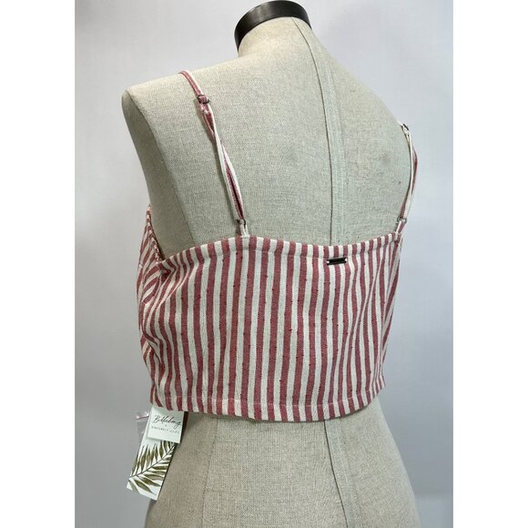 BILLABONG Crop Cami Top Sz L Red White Pinstripe Button Up Crop Camisole Beach - Picture 3 of 5